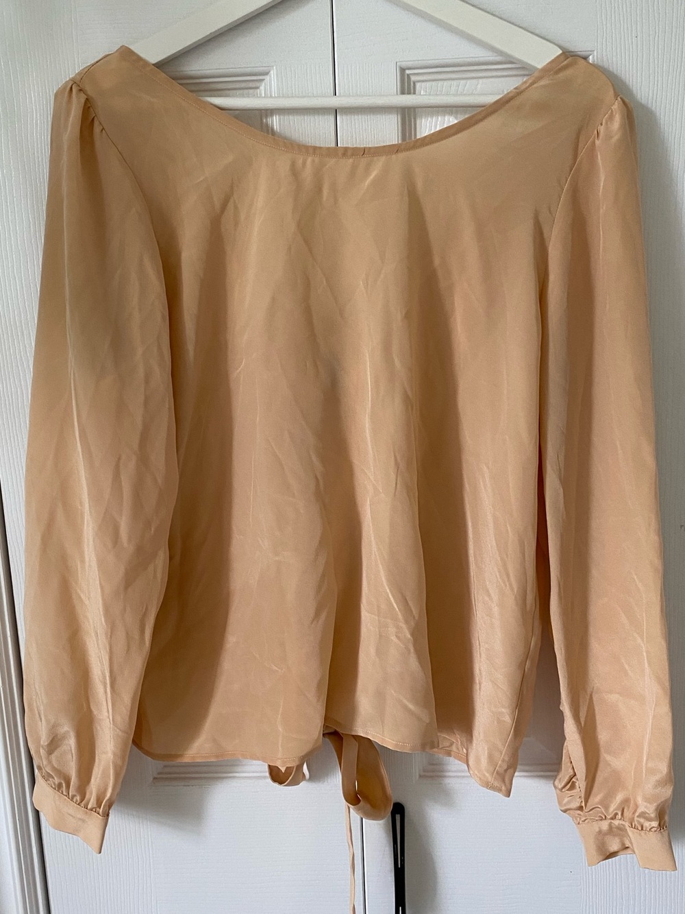 Paper Crown 100% Silk  Bellamy Blouse - Soft Peach Long Sleeve 3 bow tie back L